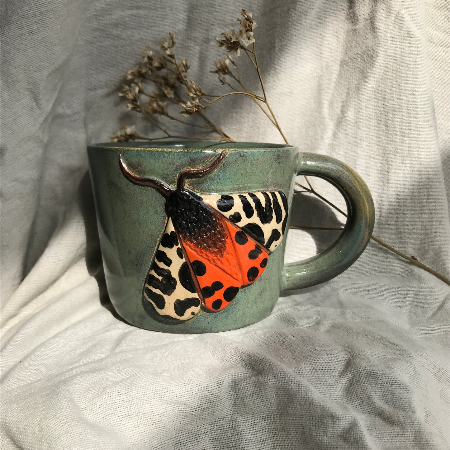 Garden Tiger Moth Mug in Sage Green