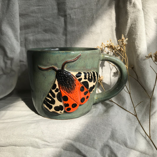 Garden Tiger Moth Mug in Sage Green