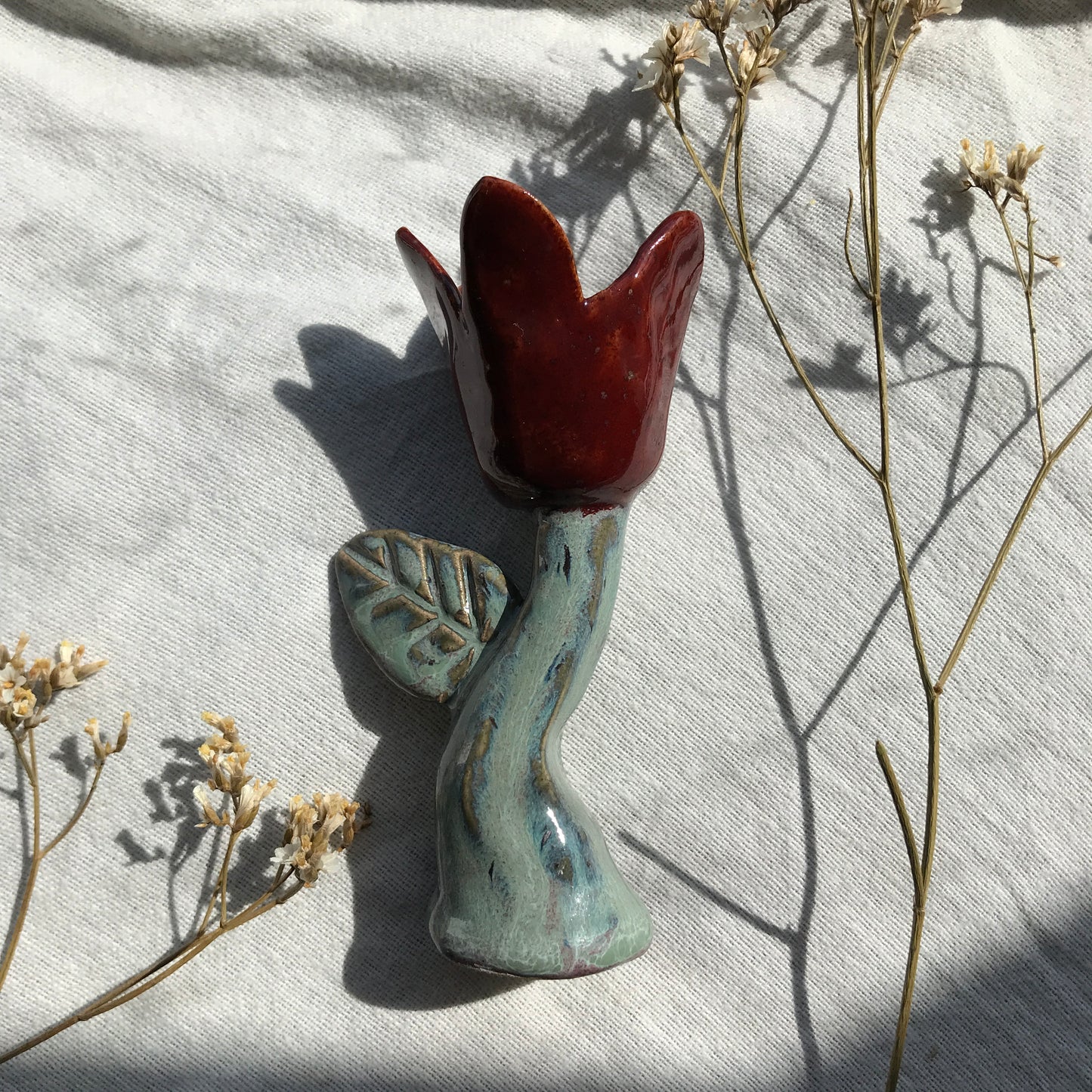 Tulip Candle Stick Holder-  Red