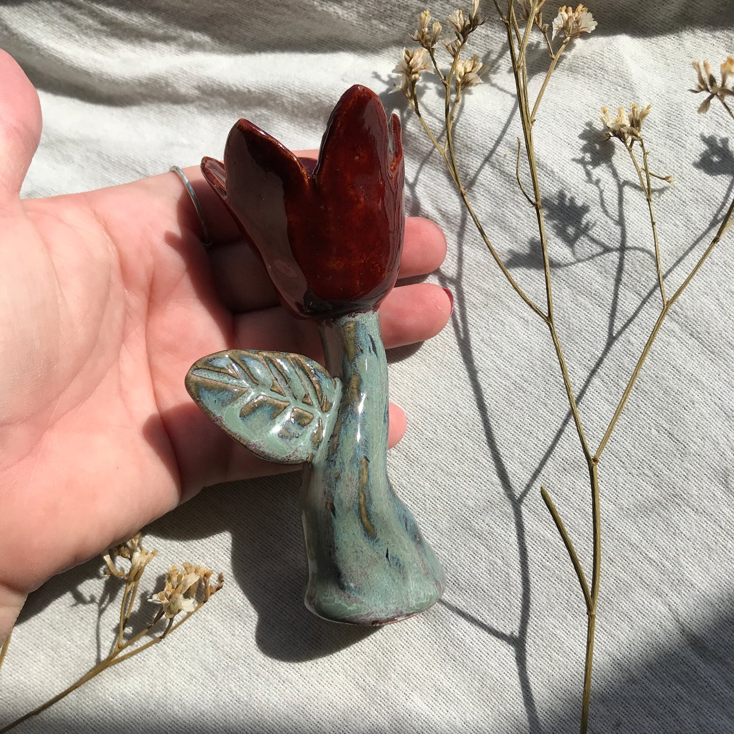 Tulip Candle Stick Holder-  Red
