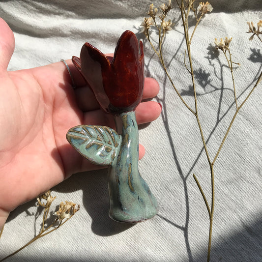 Tulip Candle Stick Holder-  Red