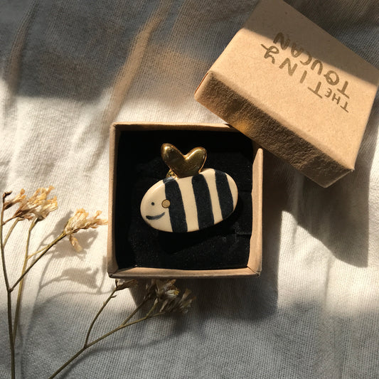Ceramic Bumble Bee Pin with 24 Karat Gold