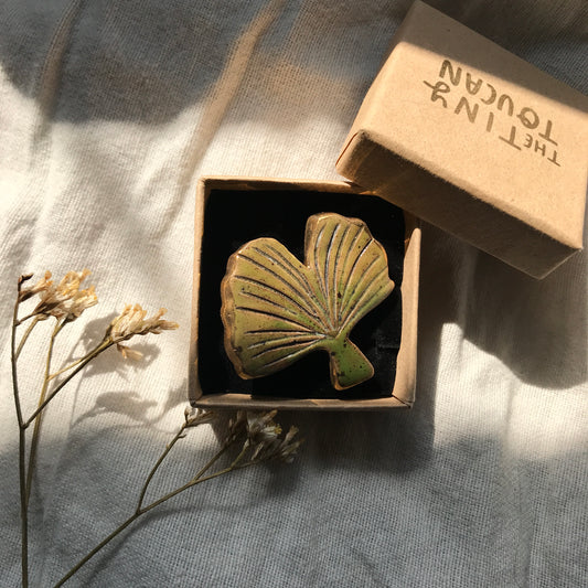 Ceramic Ginko Leaf Pin with 24 Karat Gold