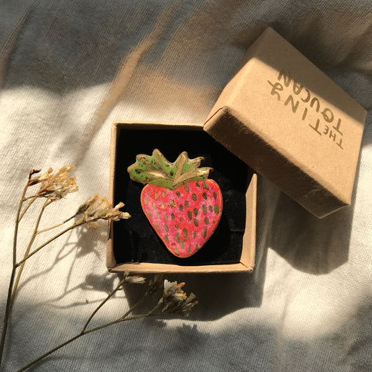 Ceramic Strawberry Pin with 24 Karat Gold