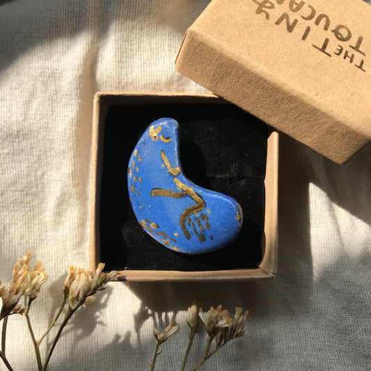 Ceramic Blue sleeping sighthound pin with 24 Karat Gold