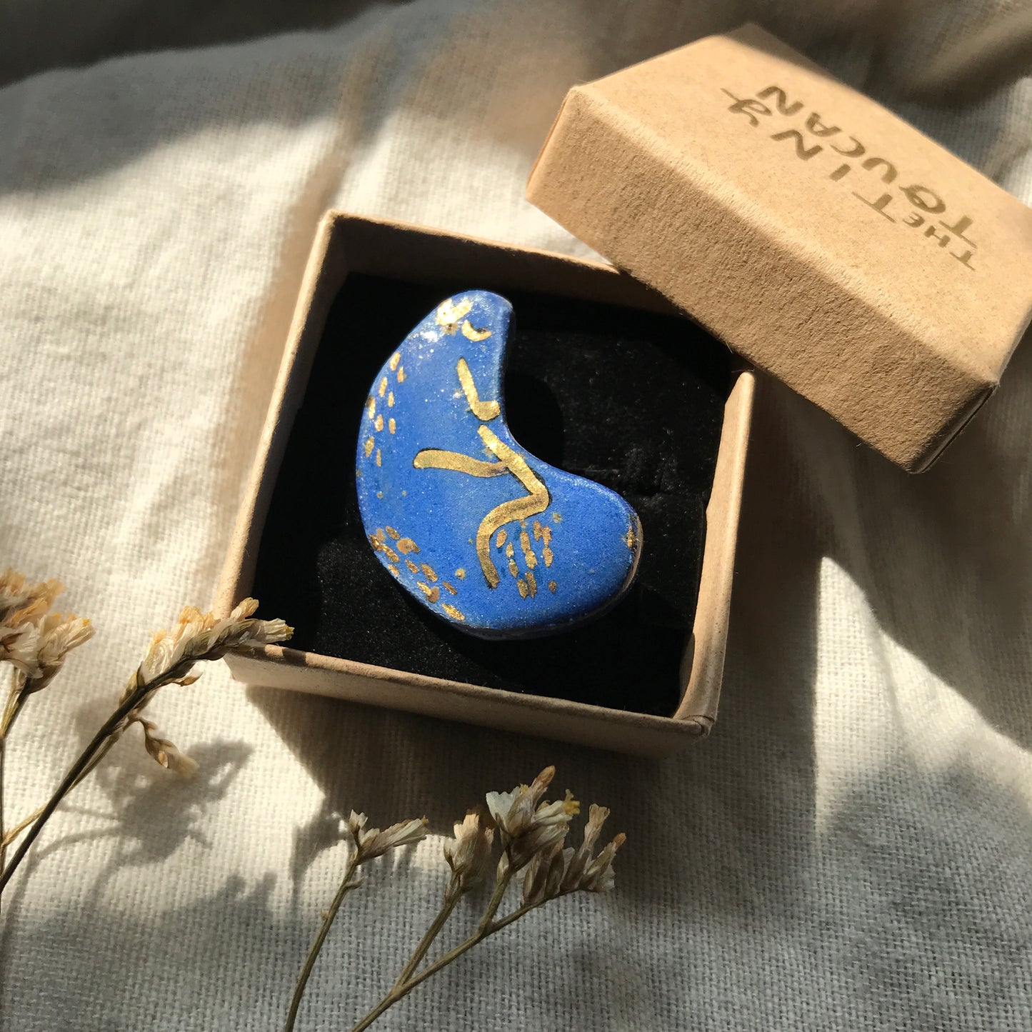 Ceramic Blue sleeping sighthound pin with 24 Karat Gold