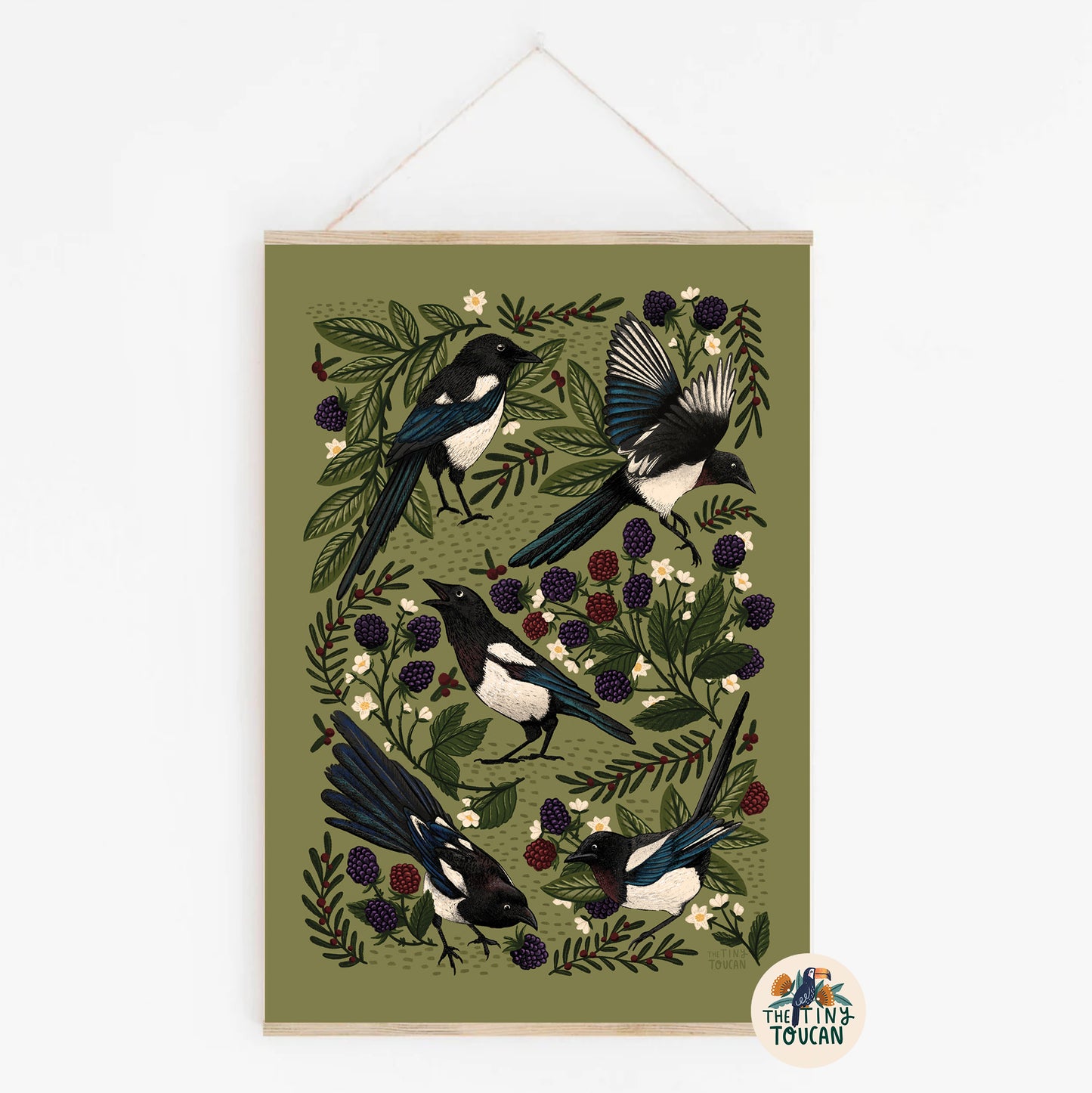 Magpie and Blackberry A3 Print