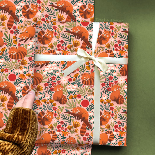 Pink Red Panda Gift Wrap