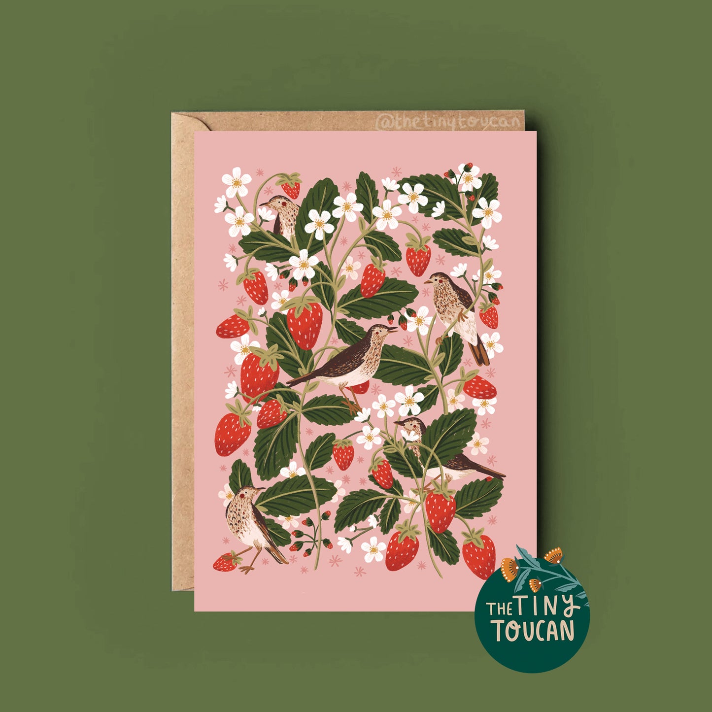 Strawberry Thrush Bird Everyday Card