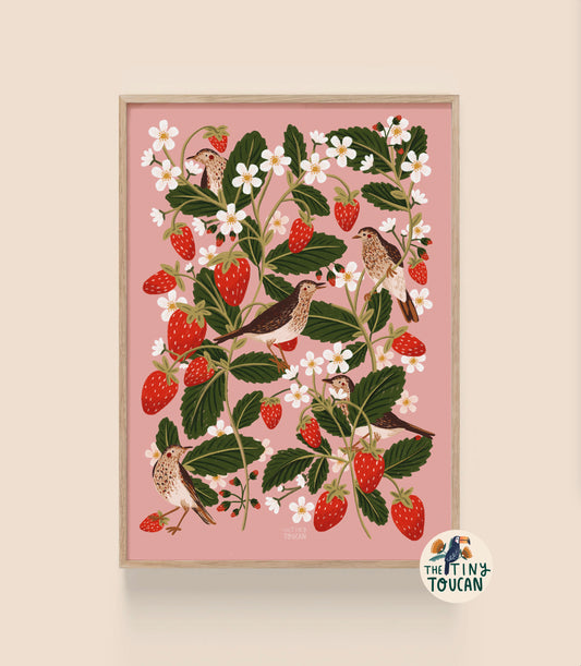 Strawberry Birds A4 Print