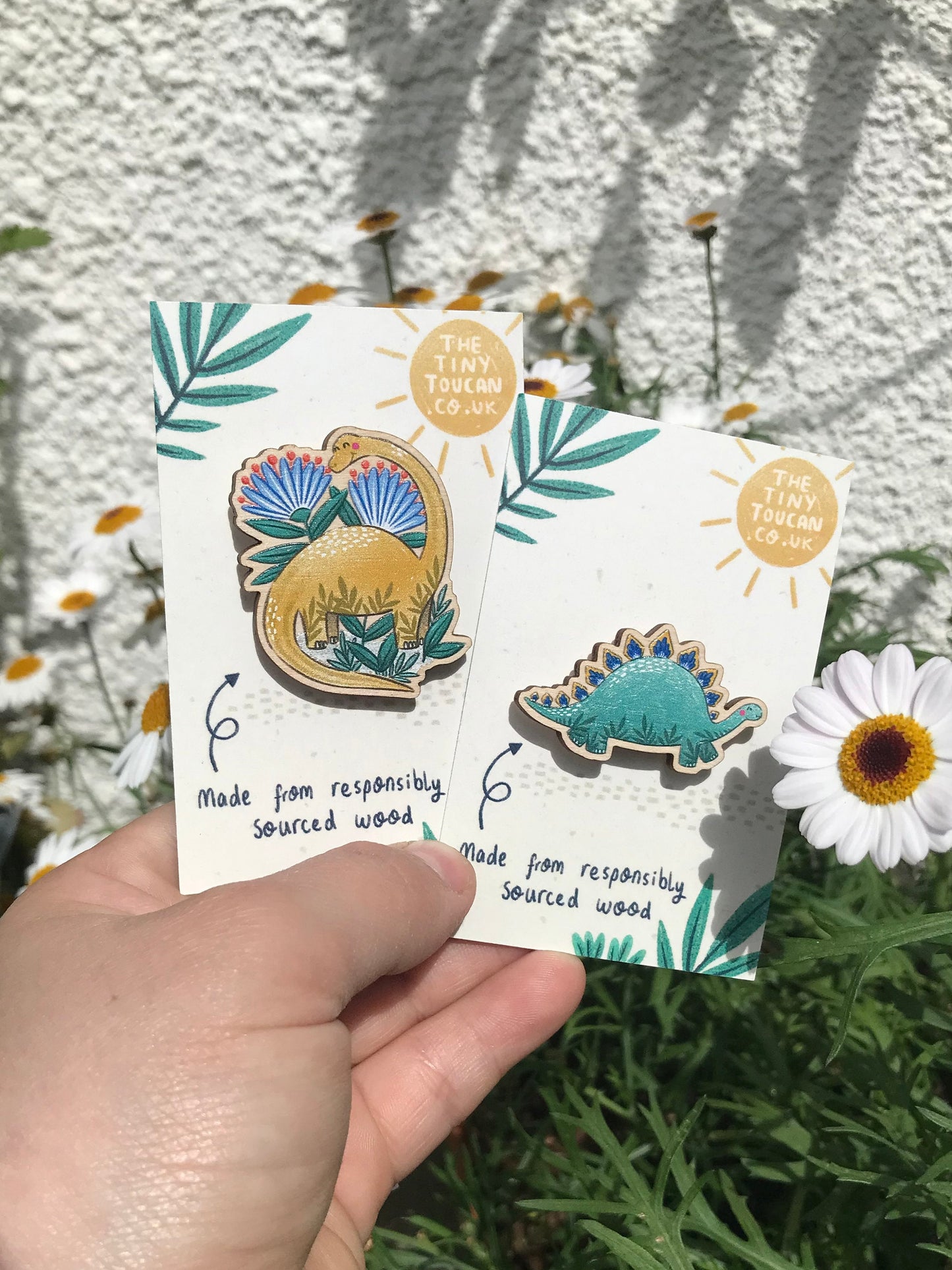 Stegosaurus Stevie Pin- Wooden Pin- Sustainable European Birch- Kawaii Pin- Dinosaur Pin- Dino Art- Free Sticker