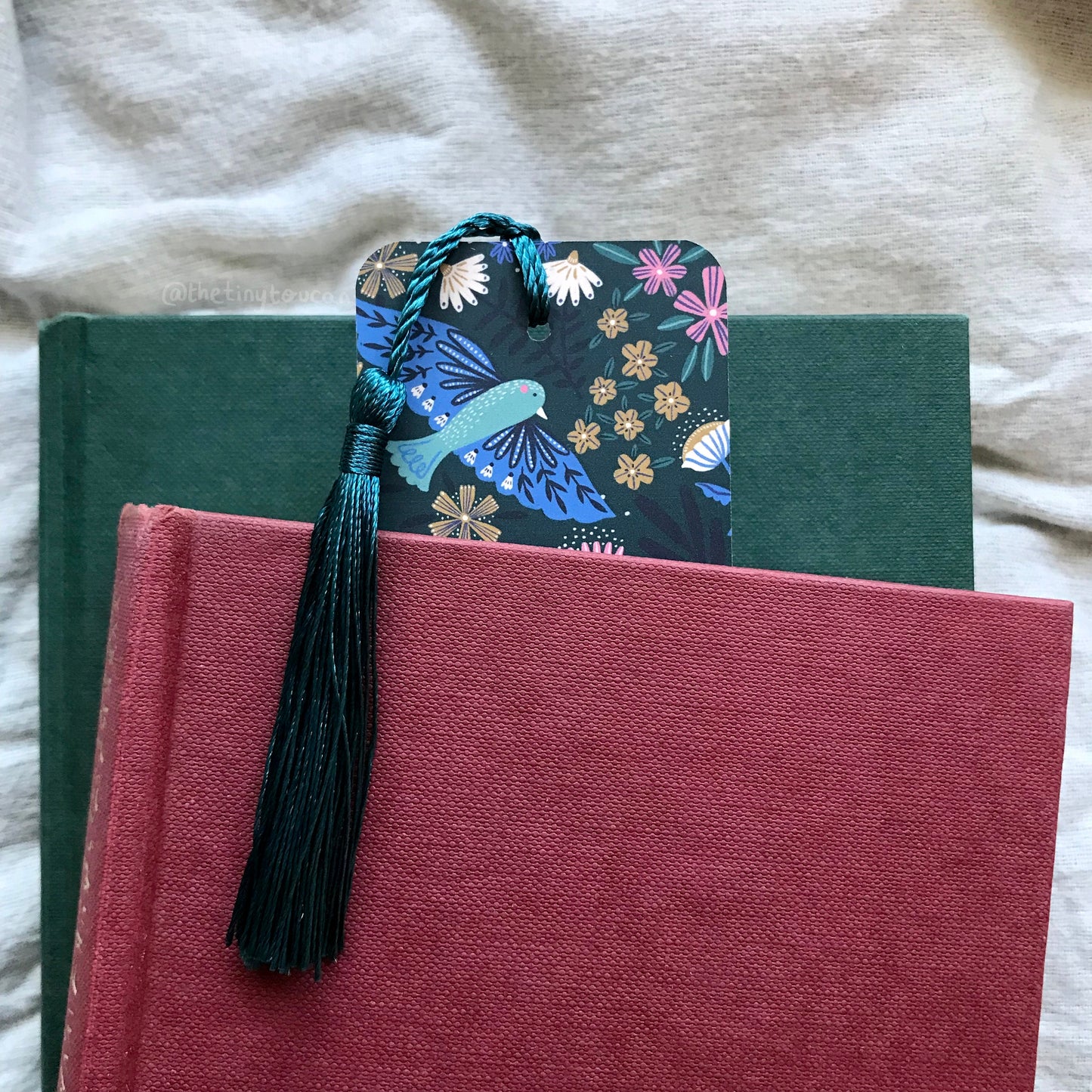 Birds bookmark. Folk Decorated Bird and Flora illustration- With or without tassel- Book worm gift- Book lover-  Pretty Stationery