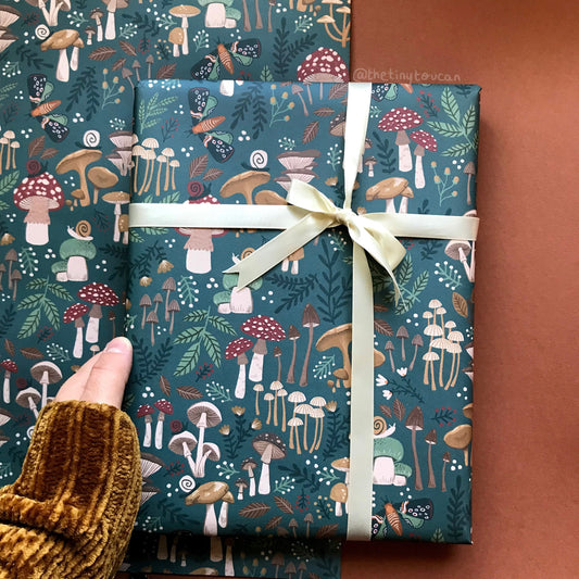 Mushies Wrap- (A2+ Folded Sheet) Mushroom illustrated wrapping paper- Fungi-  Pretty Stationery- Gift Wrap- Mushroom gift- sustainable