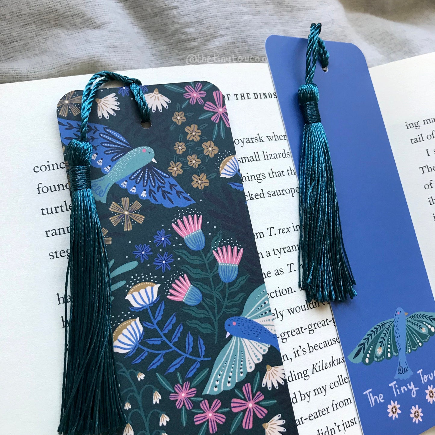 Birds bookmark. Folk Decorated Bird and Flora illustration- With or without tassel- Book worm gift- Book lover-  Pretty Stationery