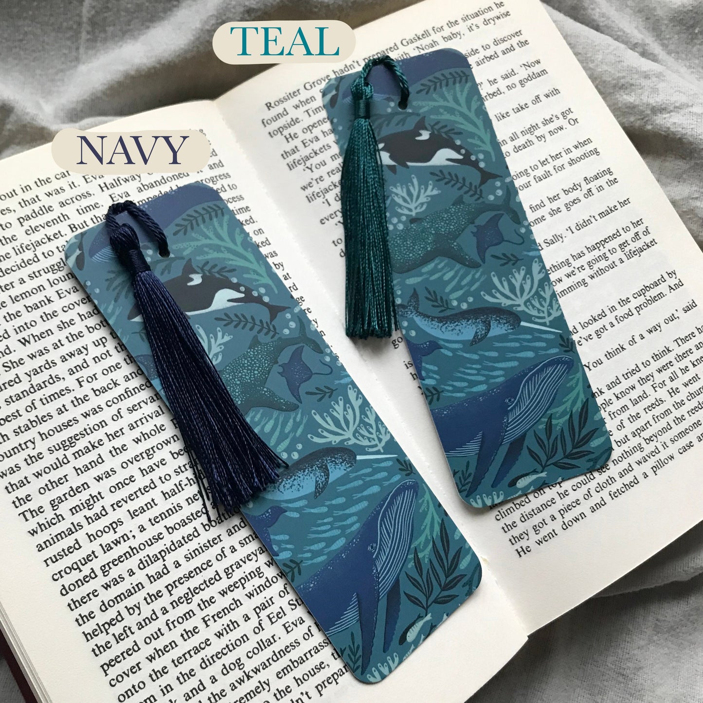 Whales bookmark- Under the sea illustration- Winter Stationery- Blue Whale- Killer Whale- With or without tassel-Book worm gift- Book lover